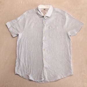 Bruno Positano Mens SS Washable Linen Button Shirt Med. Blue Rayon Blend